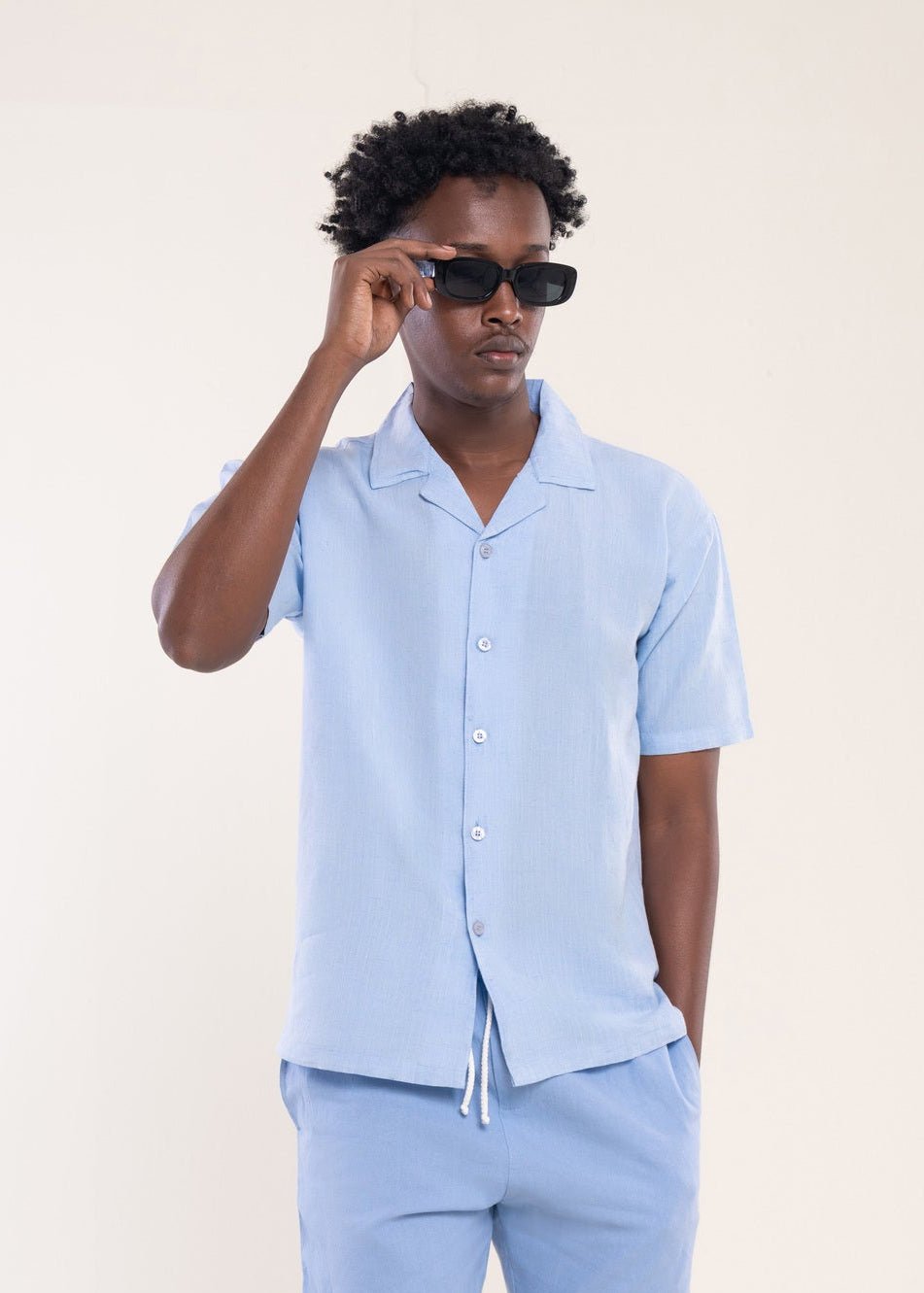 Men's Sky Blue Linen Shirt Secondary image