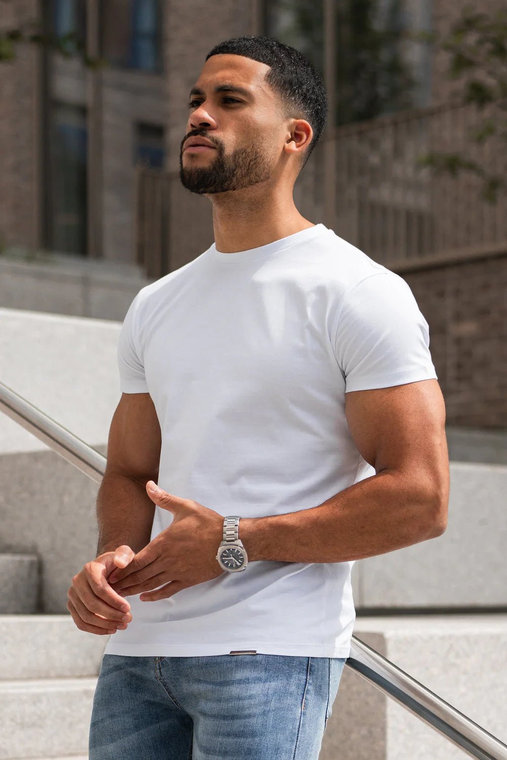 Men's White Muscle Fit Premium Cotton T-Shirt Secondary image