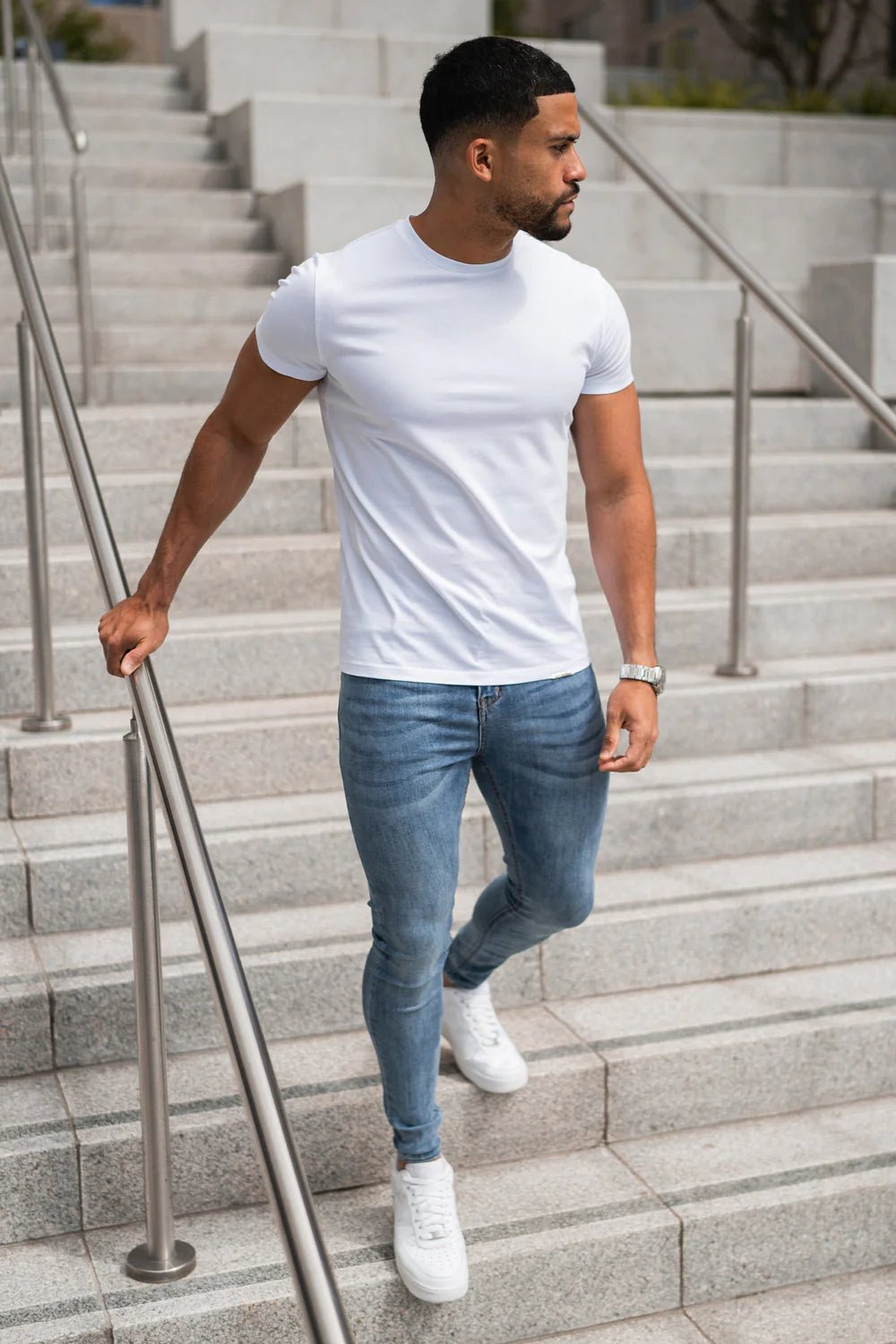 Men's White Muscle Fit Cotton T-Shirt - Lucca Menswear