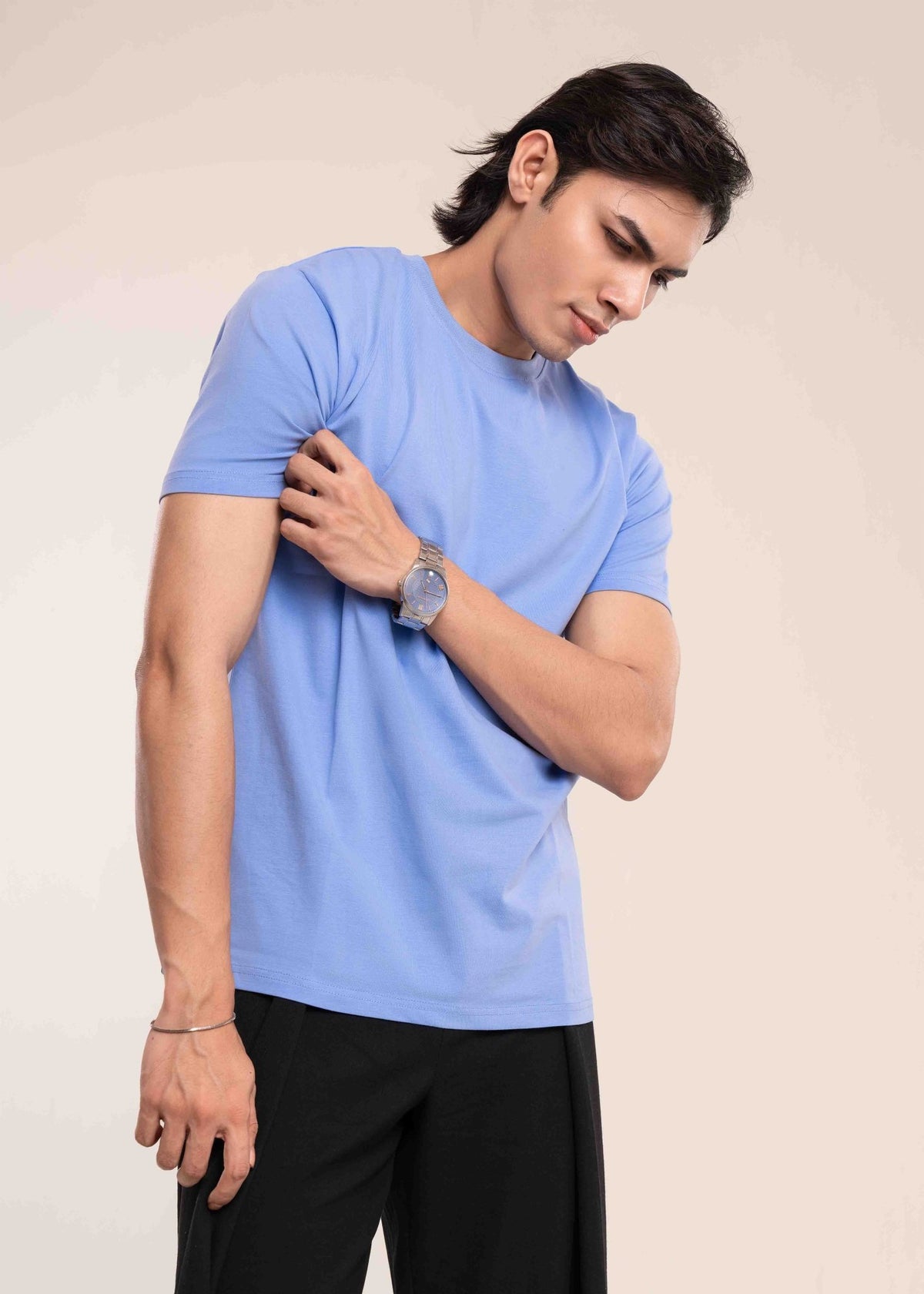 Muscle Fit Rich Cotton Blue T-Shirt - Lucca Menswear