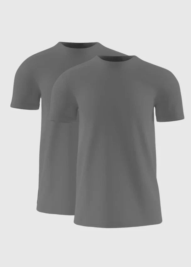 Pack of 2 Men's Grey Muscle Fit T-Shirts Premium Cotton Crew Neck Tees - Lucca Menswear