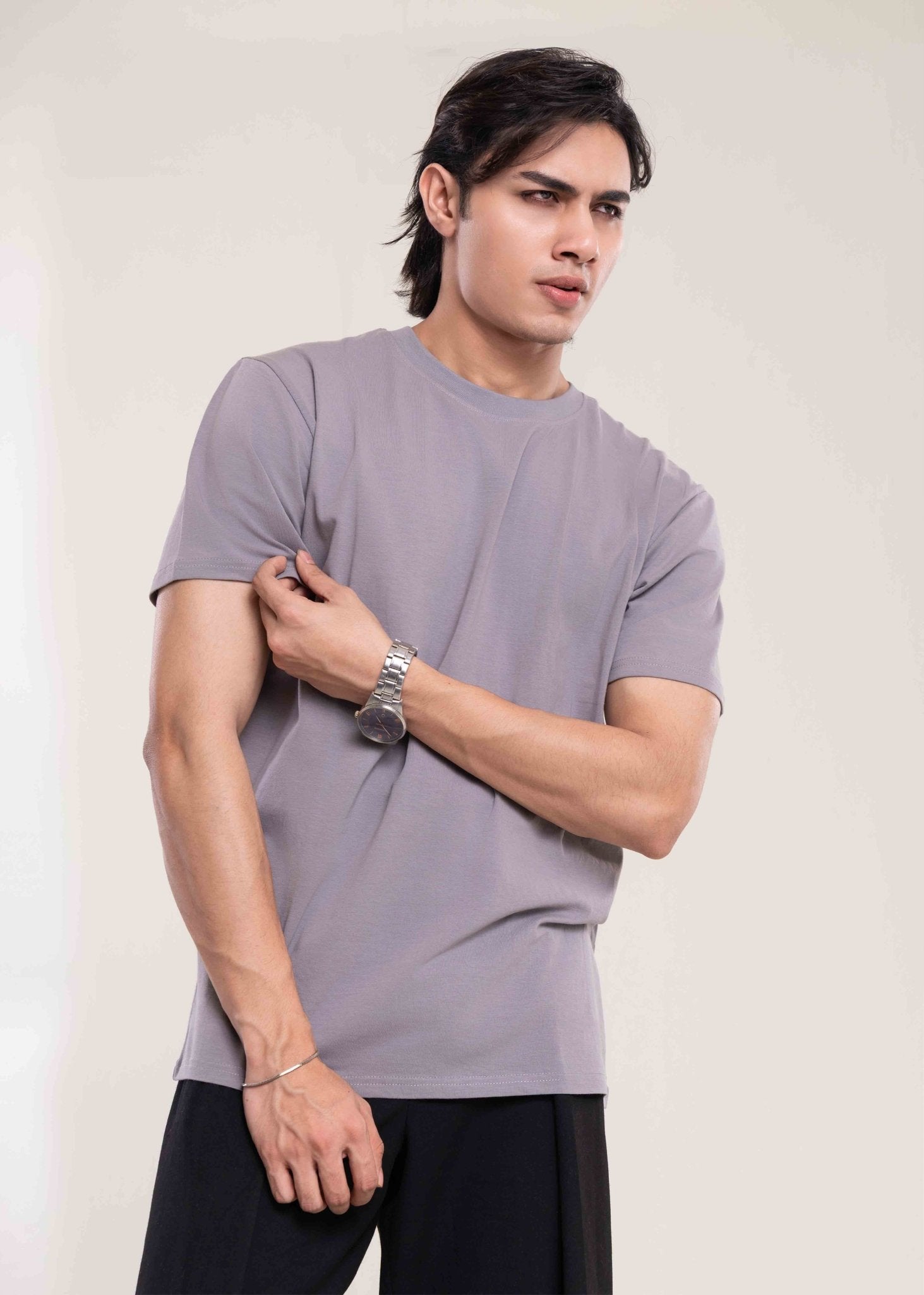 Pack of 2 Men's Grey Muscle Fit T-Shirts Premium Cotton Crew Neck Tees Secondary image