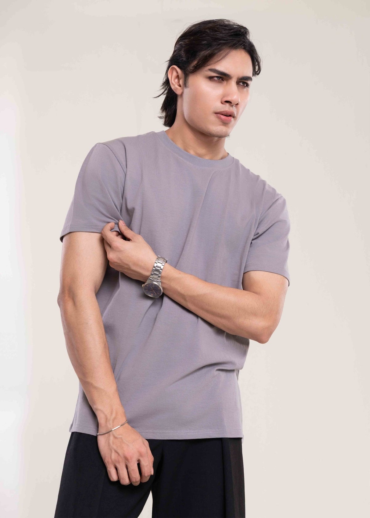 Pack of 2 Men's Grey Muscle Fit T-Shirts Premium Cotton Crew Neck Tees - Lucca Menswear