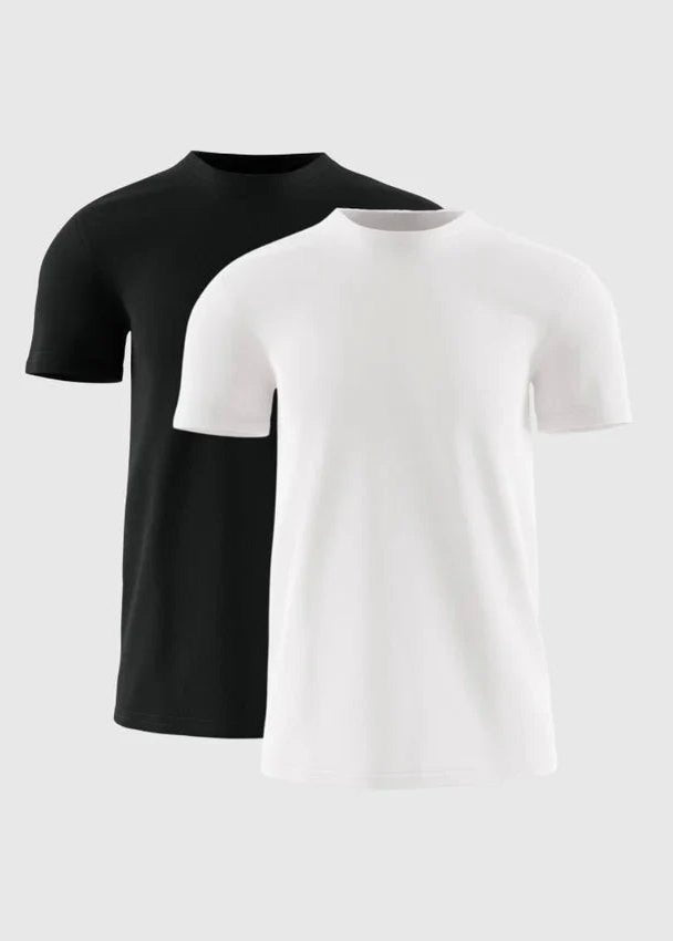 Pack of 2 Men's Muscle Fit T-Shirts Premium Cotton Crew Neck Tees - Lucca Menswear