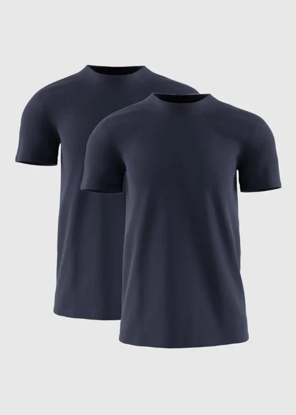 Pack of 2 Men's Navy Muscle Fit T-Shirts Cotton Crew Neck Tees - Lucca Menswear Main image